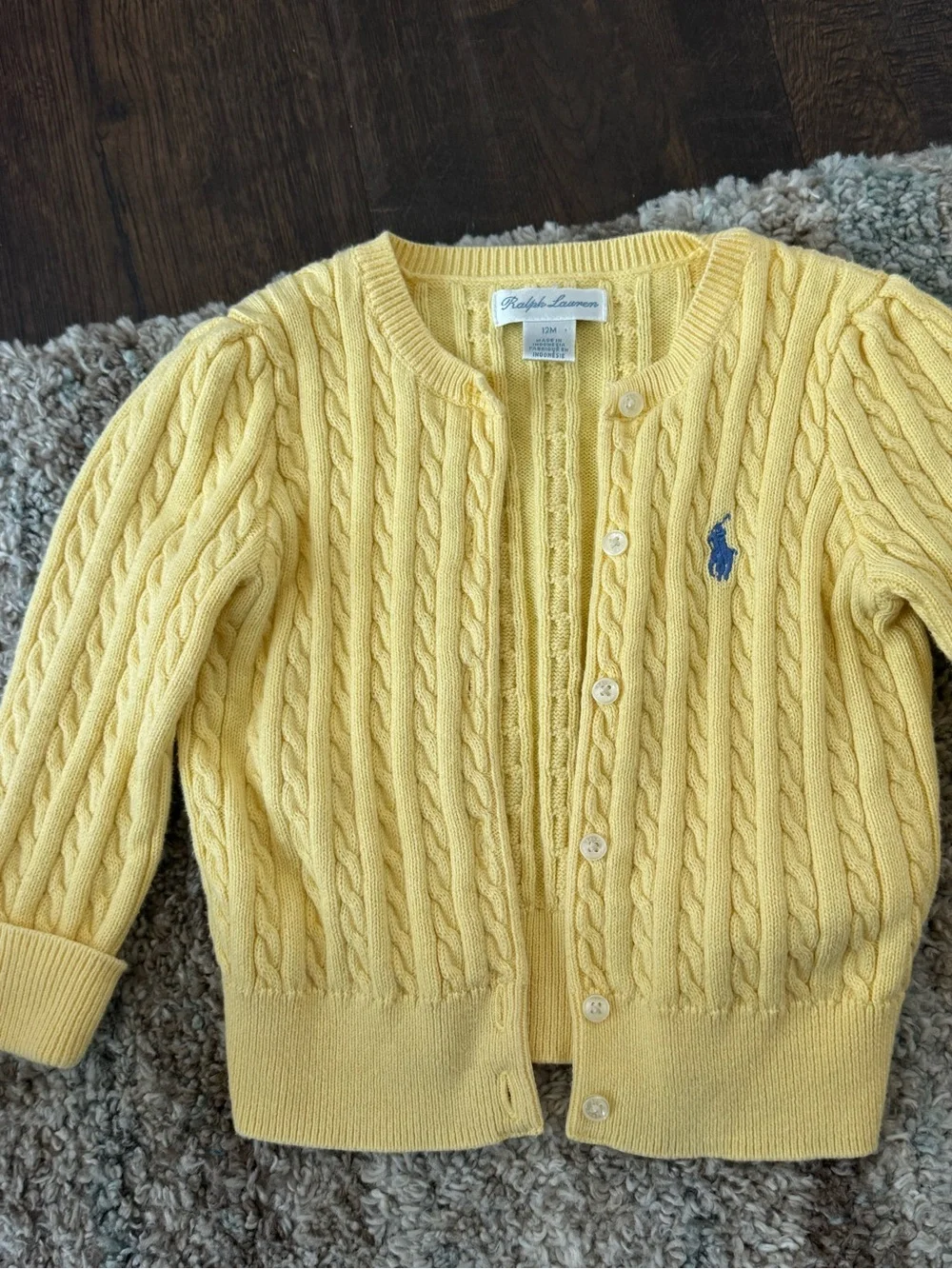 Ralph Lauren Kids Pale Yellow Cable Knit Cardigan with Pony Logo